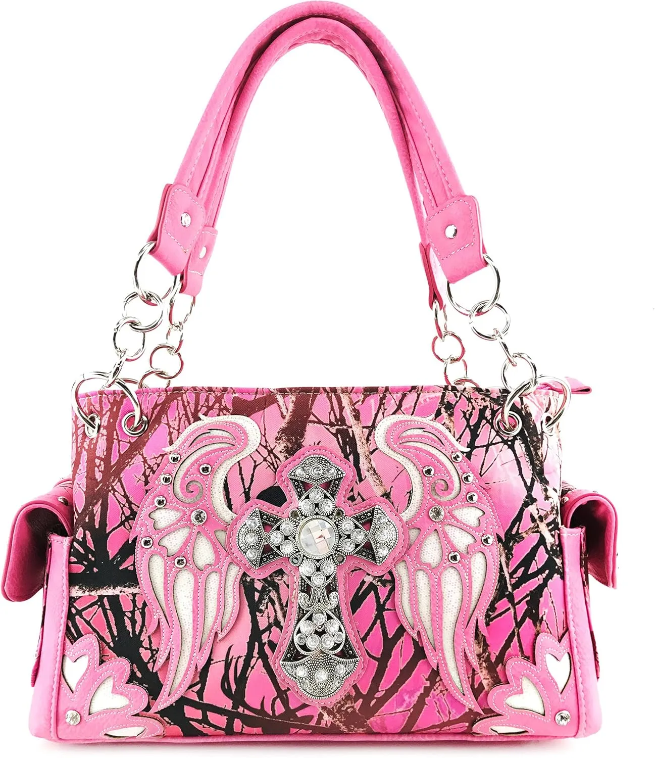Justin West Camouflage Tree Branches Bling Rhinestone Cross Wings Handbag Purse Messenger Bags and Wallets