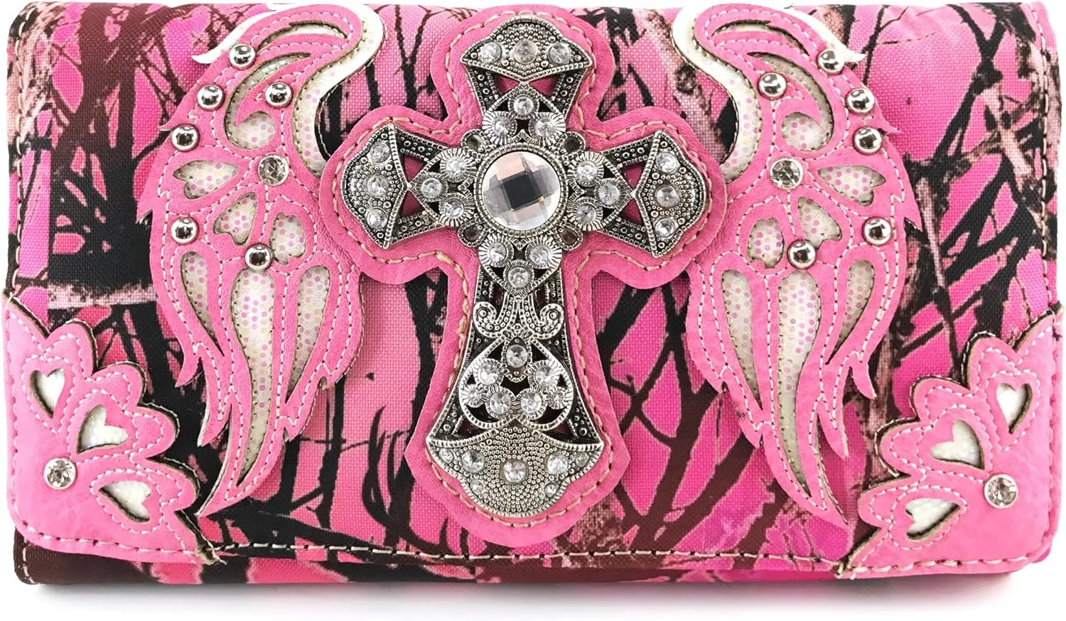 Justin West Camouflage Tree Branches Bling Rhinestone Cross Wings Handbag Purse Messenger Bags and Wallets