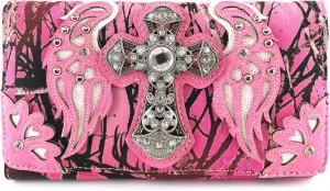 Justin West Camouflage Tree Branches Bling Rhinestone Cross Wings Handbag Purse Messenger Bags and Wallets