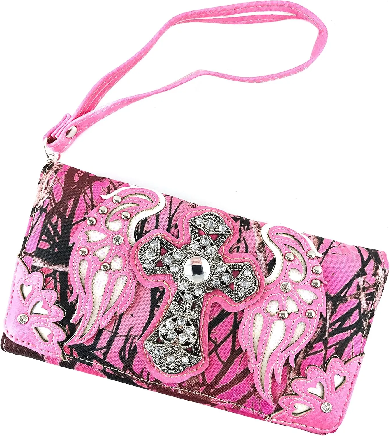 Justin West Camouflage Tree Branches Bling Rhinestone Cross Wings Handbag Purse Messenger Bags and Wallets