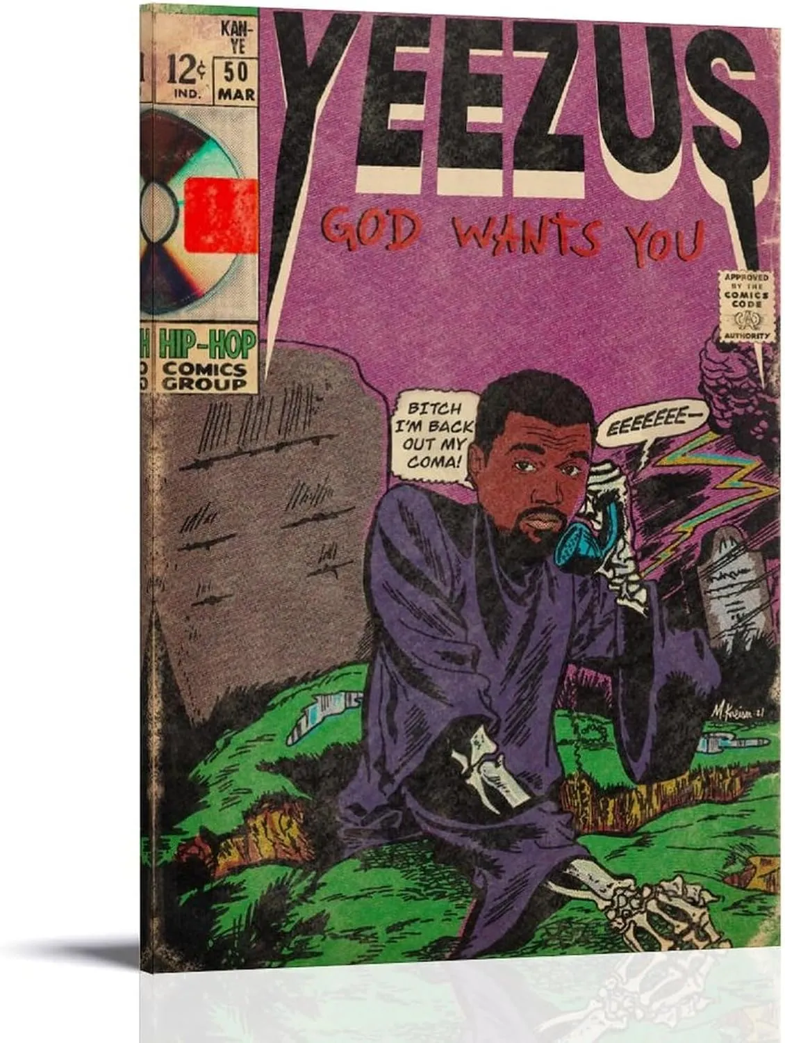 Kanye West Yeezus Album Comics Art Poster for Bedroom Aesthetic Canvas Art Wall Decor 16x24inch(40x60cm)