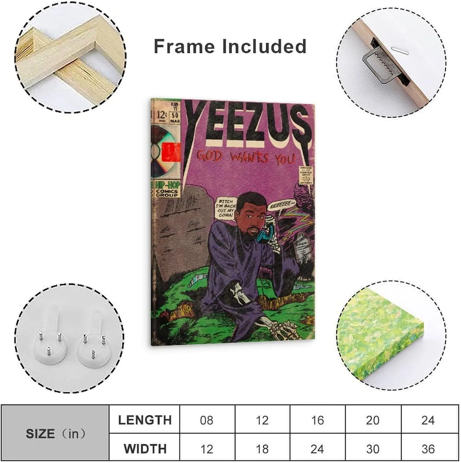 Kanye West Yeezus Album Comics Art Poster for Bedroom Aesthetic Canvas Art Wall Decor 16x24inch(40x60cm)