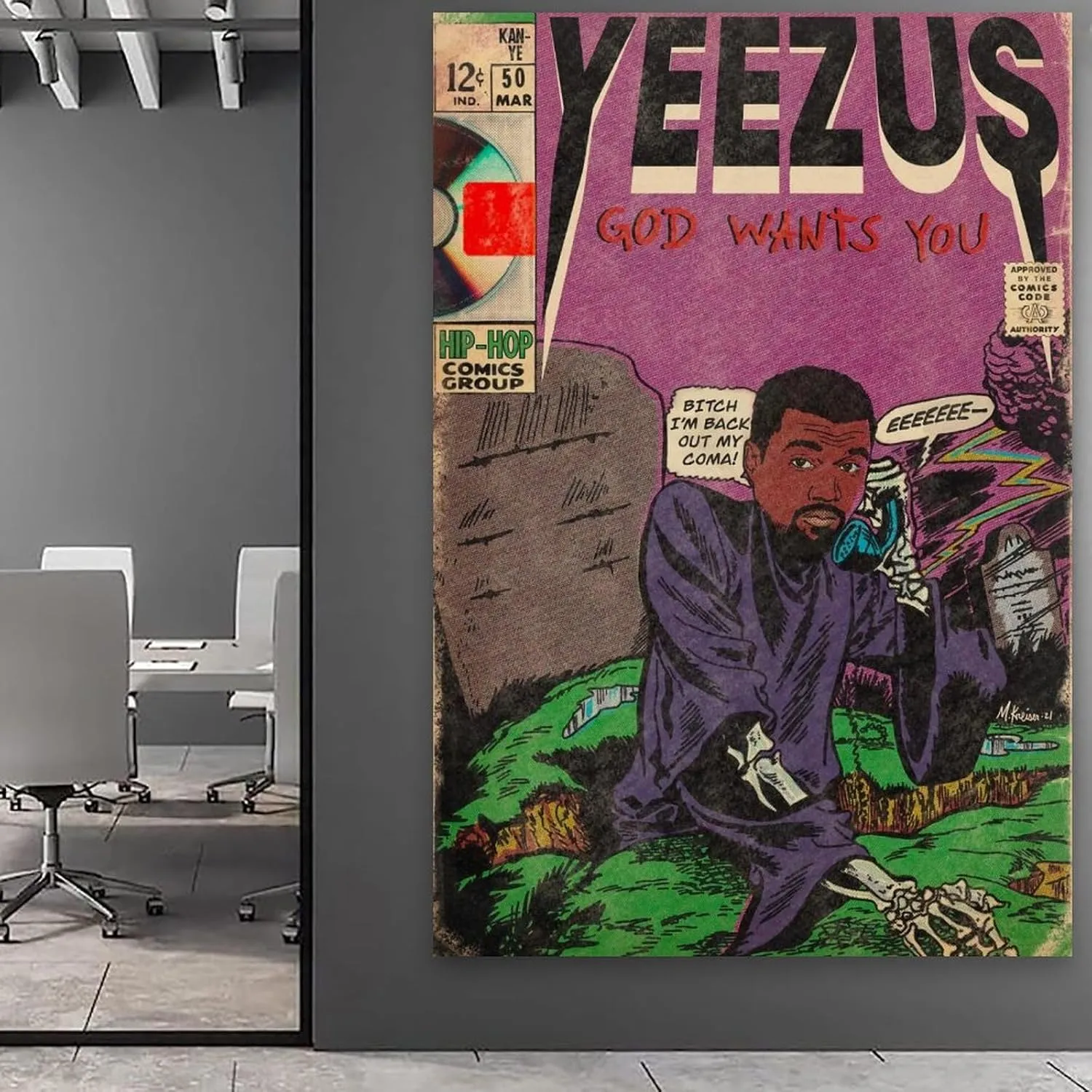 Kanye West Yeezus Album Comics Art Poster for Bedroom Aesthetic Canvas Art Wall Decor 16x24inch(40x60cm)