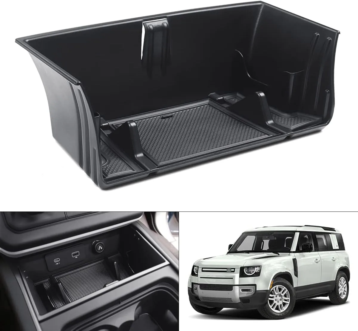 Karltys Center Console Organizer Tray for Land Rover Defender Accessories 90 110 130 2020-2025, Durable ABS Middle Console Organizer Central Storage Box with Non-Slip Mat