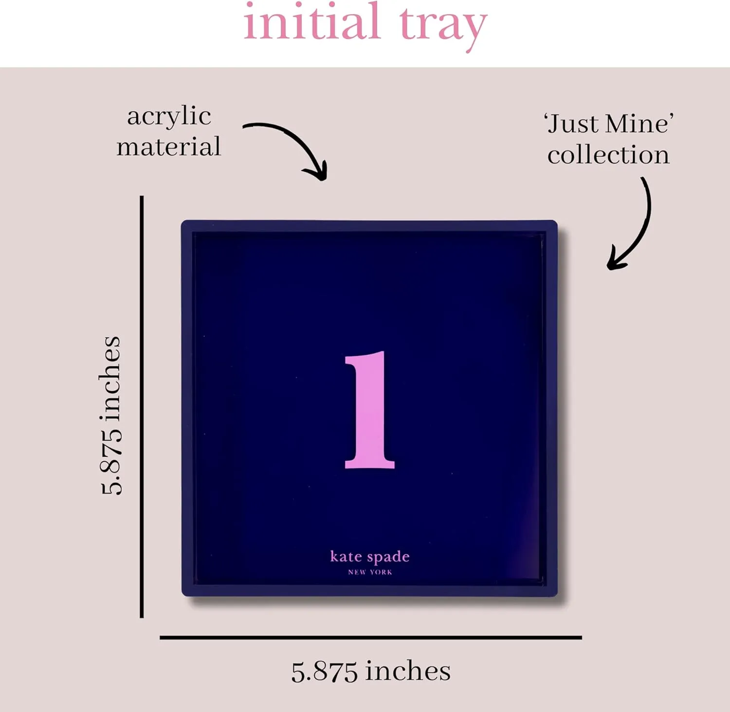 kate spade new york Initial Decorative Initial Tray, Personalized Acrylic Vanity Letter Tray, Just Mine (L)