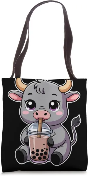 Kawaii Bull Boba Tea Tote Bag