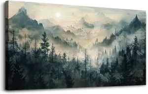 KELIYUAN Misty Forest Wall Art Home Decor Mountain View Large Canvas Wall Painting Nature Landscape Painting For Living Room Bedroom Office Modern Printed Artwork Can Be Hung Directly 24x48 Inches