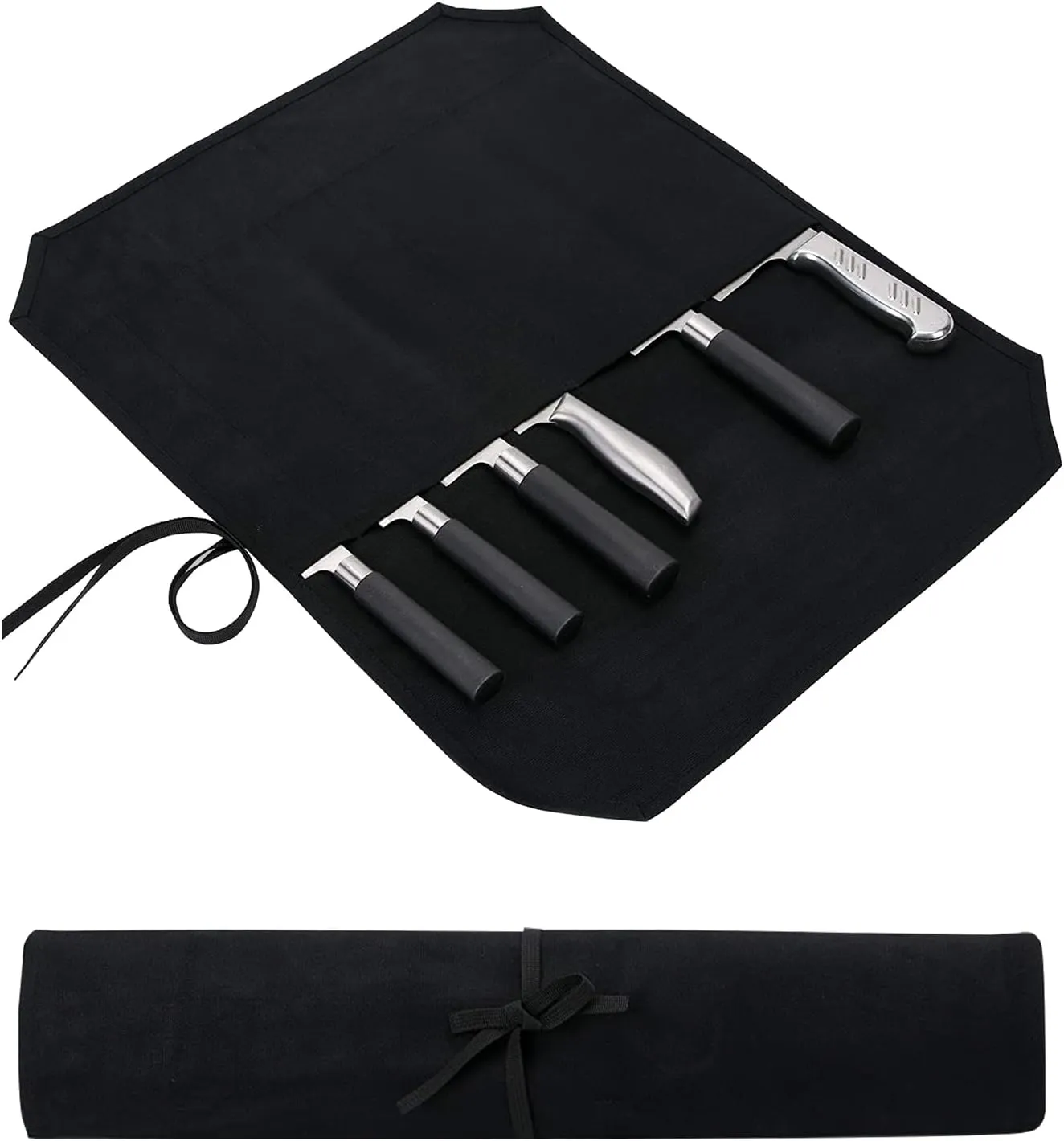 Khaki Chef’s Knife Roll Case, Waxed Canvas Cutlery Knives Holders Protectors, Home Kitchen Cooking Tools And Utensils Wrap Bag Wallet, Multi-Purpose Brush Roll Bag, Travel Tool Roll Pouch