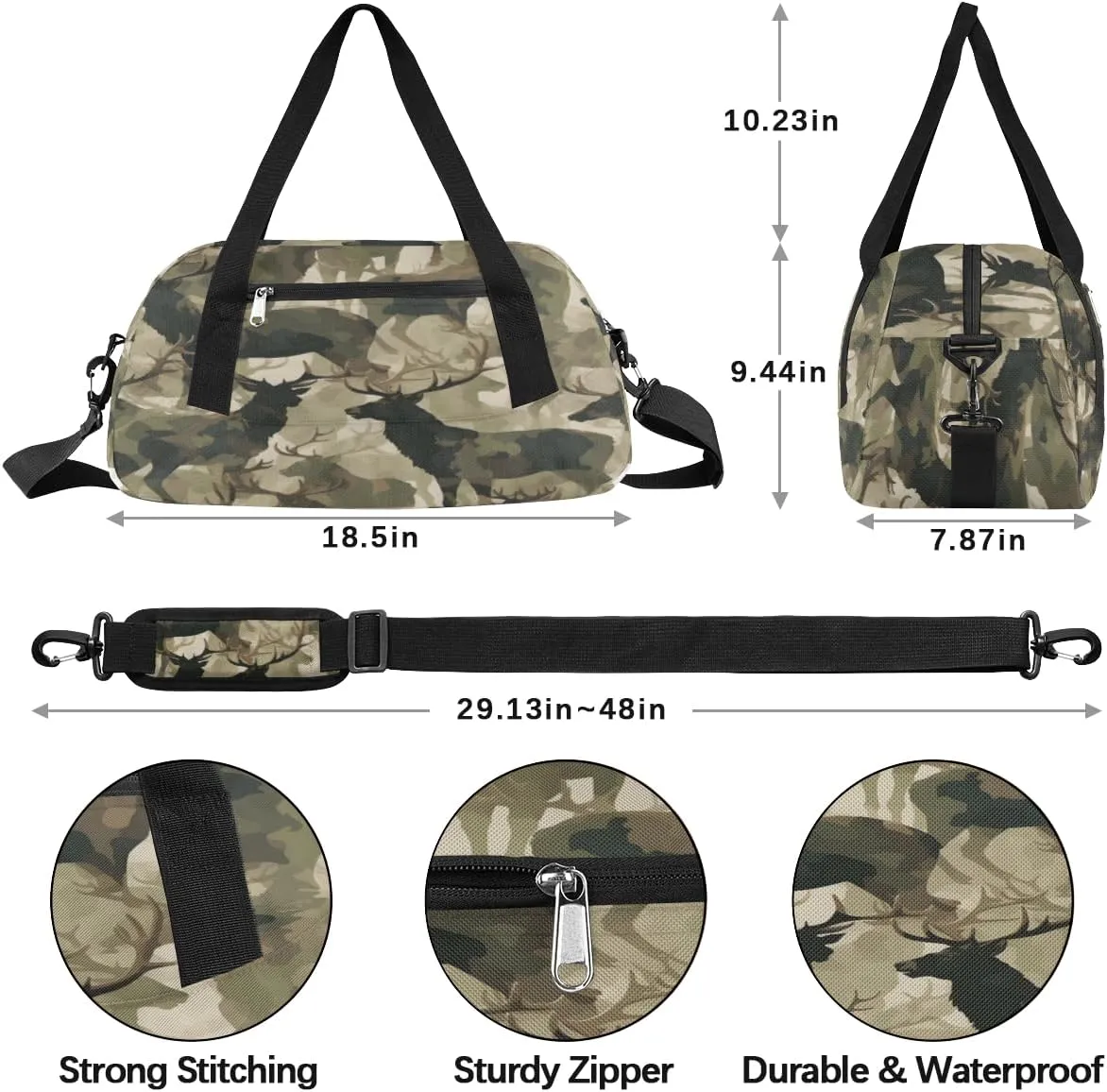 Kids Duffel Bag Military Camo Camouflage Deer,Sport Gym Bag for Boys Girls,Weekender Overnight Tote Bag Carry On Duffel Bag