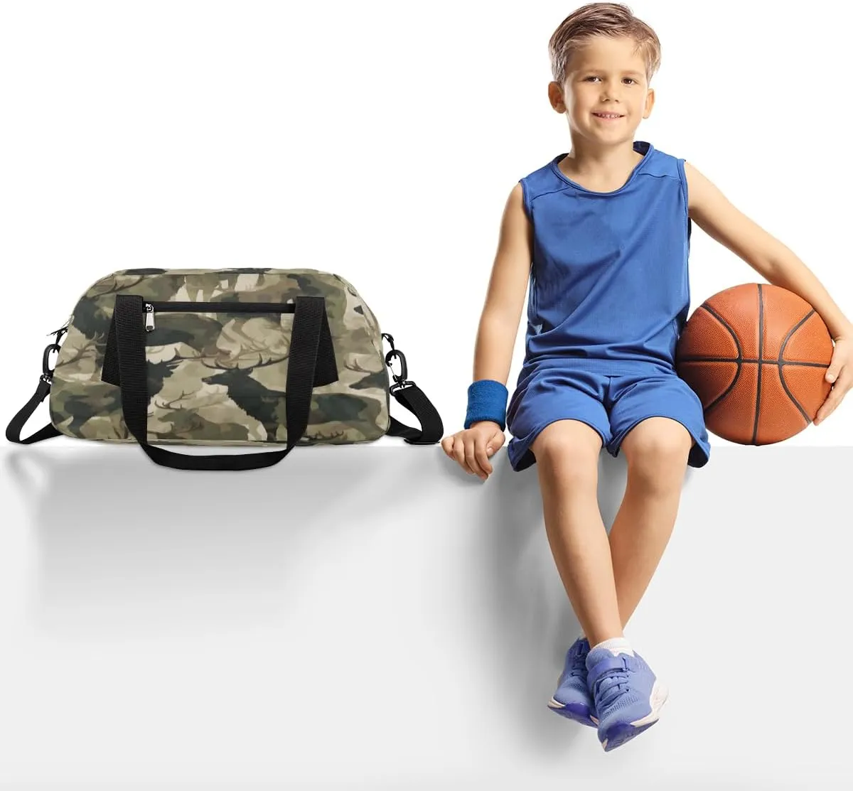 Kids Duffel Bag Military Camo Camouflage Deer,Sport Gym Bag for Boys Girls,Weekender Overnight Tote Bag Carry On Duffel Bag