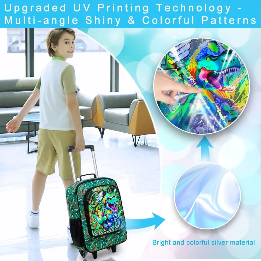 Kids Luggage for Boys, Dinosuar Rolling Suicase with Wheels，Travel Carry on for Children Toddler Elementary