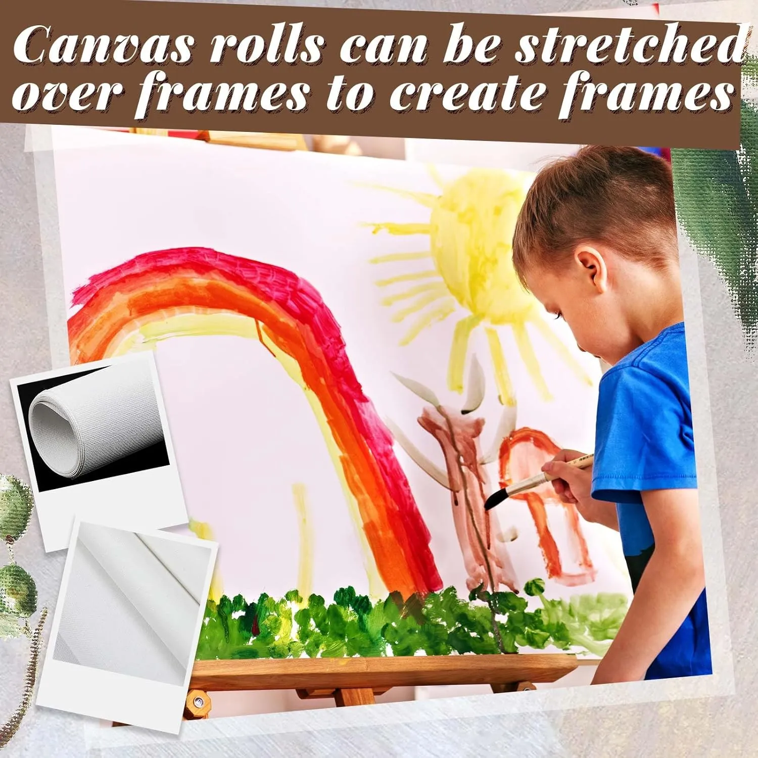 Kinlop 36 Inch x 10 Feet Double Primed Cotton Canvas White Canvas Roll for Oil and Acrylic Paint