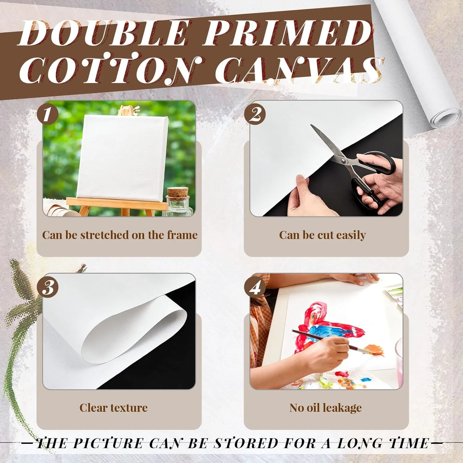 Kinlop Double Primed Cotton Canvas White Canvas Roll for Oil and Acrylic Paint(30 Feet X 12 Inch)