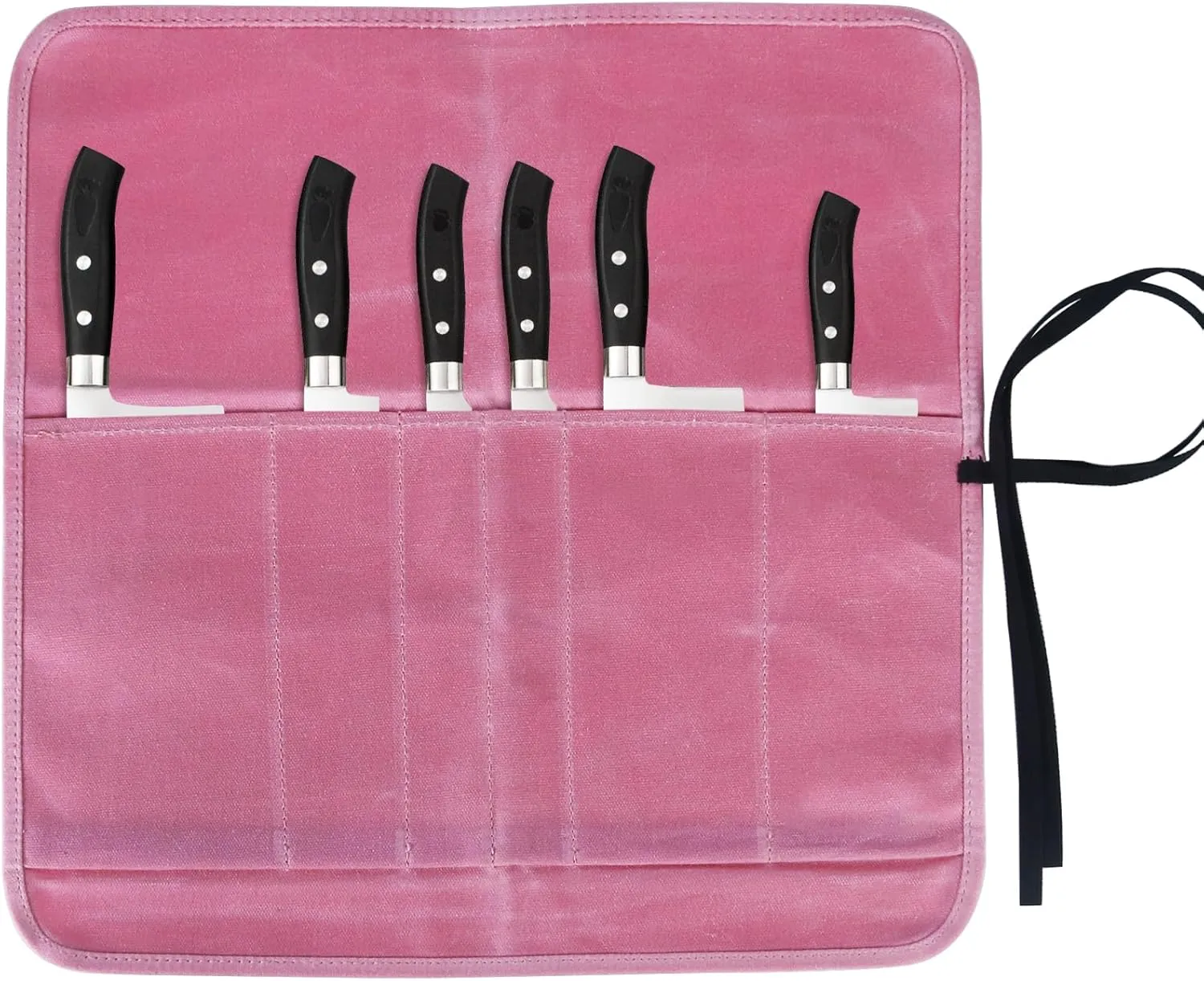 Knife Roll Bag, Chef’s Knife Roll Bag, Heavy Duty Chef Knife Roll Bag with 6 Slots, Waxed Canvas Knife Bag Roll, Knife Pouch Holder for Home Kitchen Travel Camping,Pink