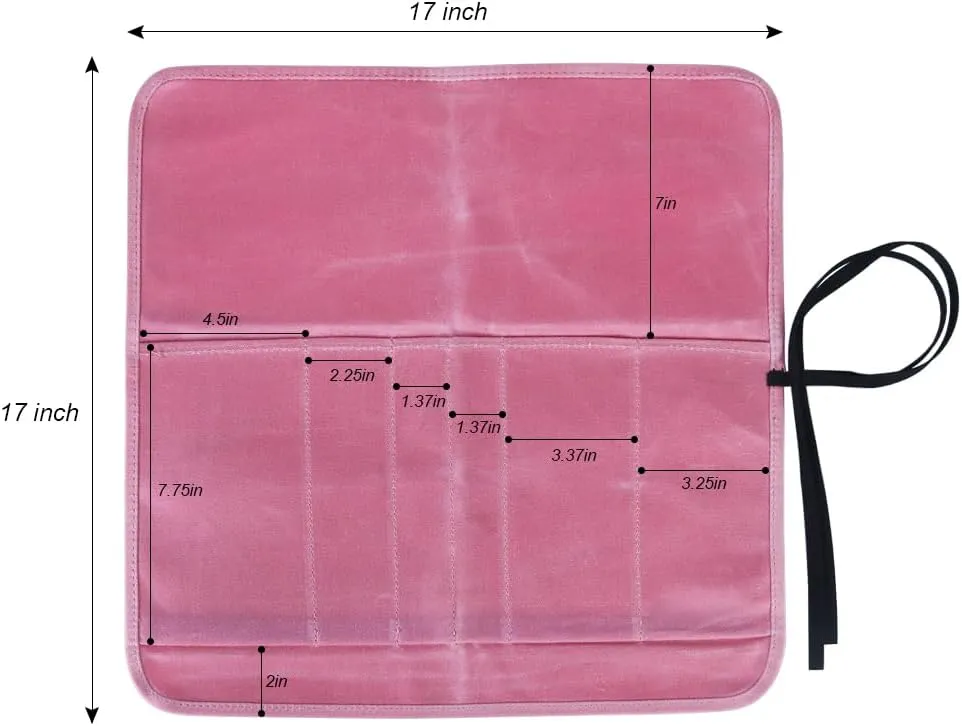 Knife Roll Bag, Chef’s Knife Roll Bag, Heavy Duty Chef Knife Roll Bag with 6 Slots, Waxed Canvas Knife Bag Roll, Knife Pouch Holder for Home Kitchen Travel Camping,Pink