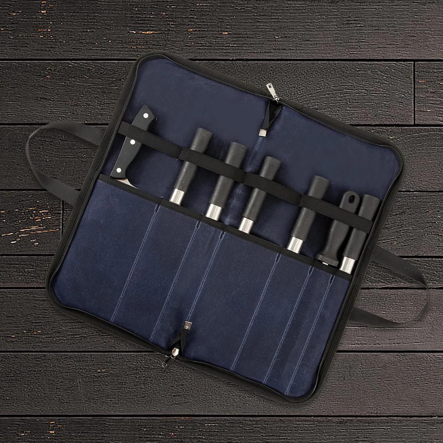 Knife Roll,Knife Bag with 7 Slots,Heavy Duty Waxed Canvas knife Case,Portable Chef Knife Roll Bag For Kitchen Cooking.Cutlery Knives Holders Protectors,Chef Knife Carrying Case For Travel & Camping