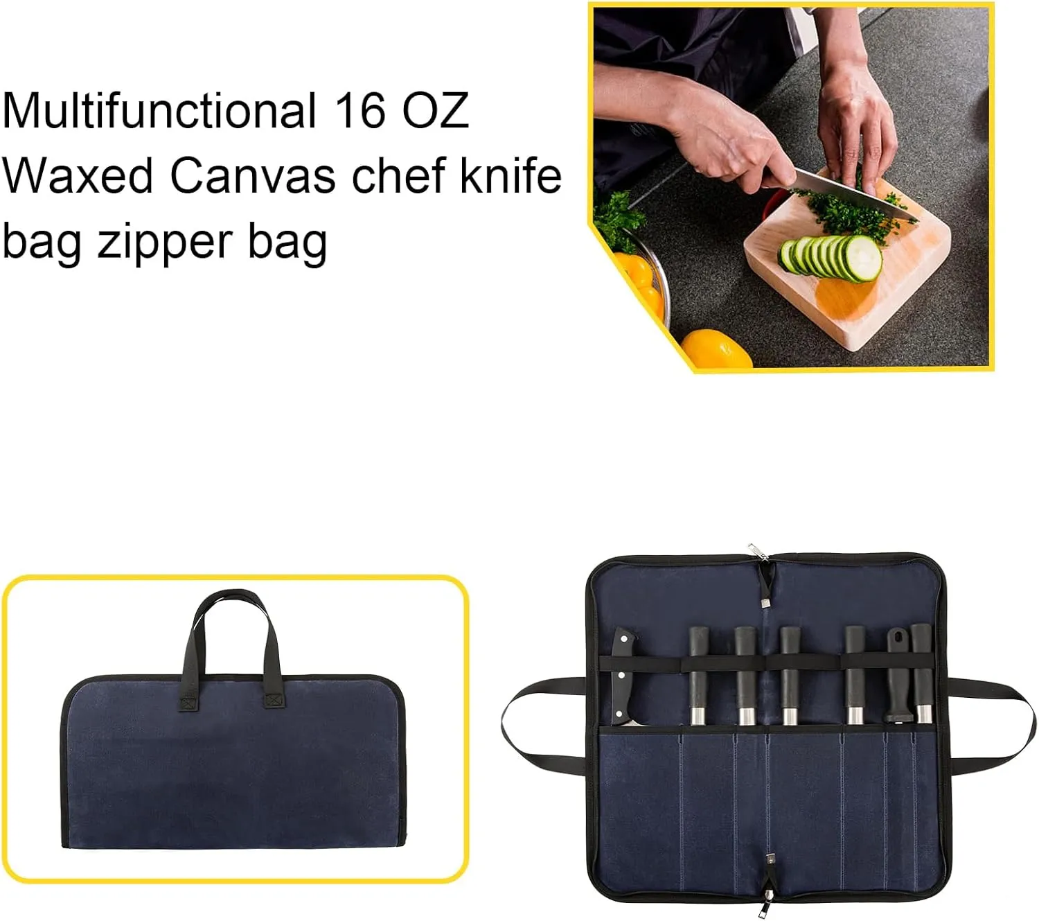 Knife Roll,Knife Bag with 7 Slots,Heavy Duty Waxed Canvas knife Case,Portable Chef Knife Roll Bag For Kitchen Cooking.Cutlery Knives Holders Protectors,Chef Knife Carrying Case For Travel & Camping