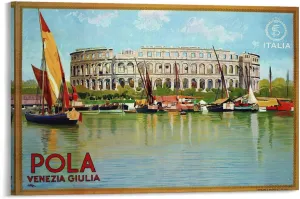 KNNMOP Pola Pula Roman Theatre Vintage Italy Travel Poster Canvas Wall Art Decor Canvas Painting Posters And Prints Wall Art Pictures for Living Room Bedroom Decor 16x24inch(40x60cm) Frame-style