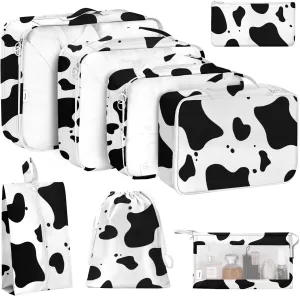 KPX 8 Set Packing Cubes for Travel, Luggage Packing Organizers Accessories Large Toiletries Bag for Clothes Shoes Cosmetics (Cow)