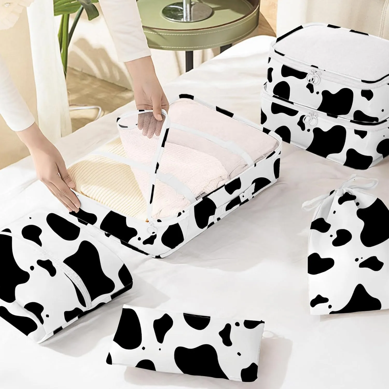 KPX 8 Set Packing Cubes for Travel, Luggage Packing Organizers Accessories Large Toiletries Bag for Clothes Shoes Cosmetics (Cow)