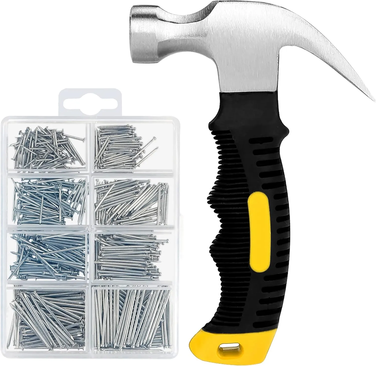 KURUI 700PCs Small Nails for Hanging Pictures & 8oz Small Hammer, Mini Hammer for Hanging Wall Decor, Hardware Roofing Nails Assortment Kit, 280 Wall Nails & 280 Finishing Nails, Picture Hangers