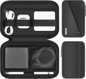 Lacdo Electronic Organizer Accessory Pouch for MacBook Charger, Cables, Power Bank, Hard Drive, Travel Cords, SD Card, Water-resistant Storage Bag with Card Slots for Memory Card, Black