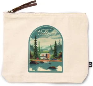Lake Siskiyou, California, Outdoor Activity, at Home Anywhere, Camper in Evergreen, 100% Cotton Zipper Pouch, Travel Accessory, Go Bag