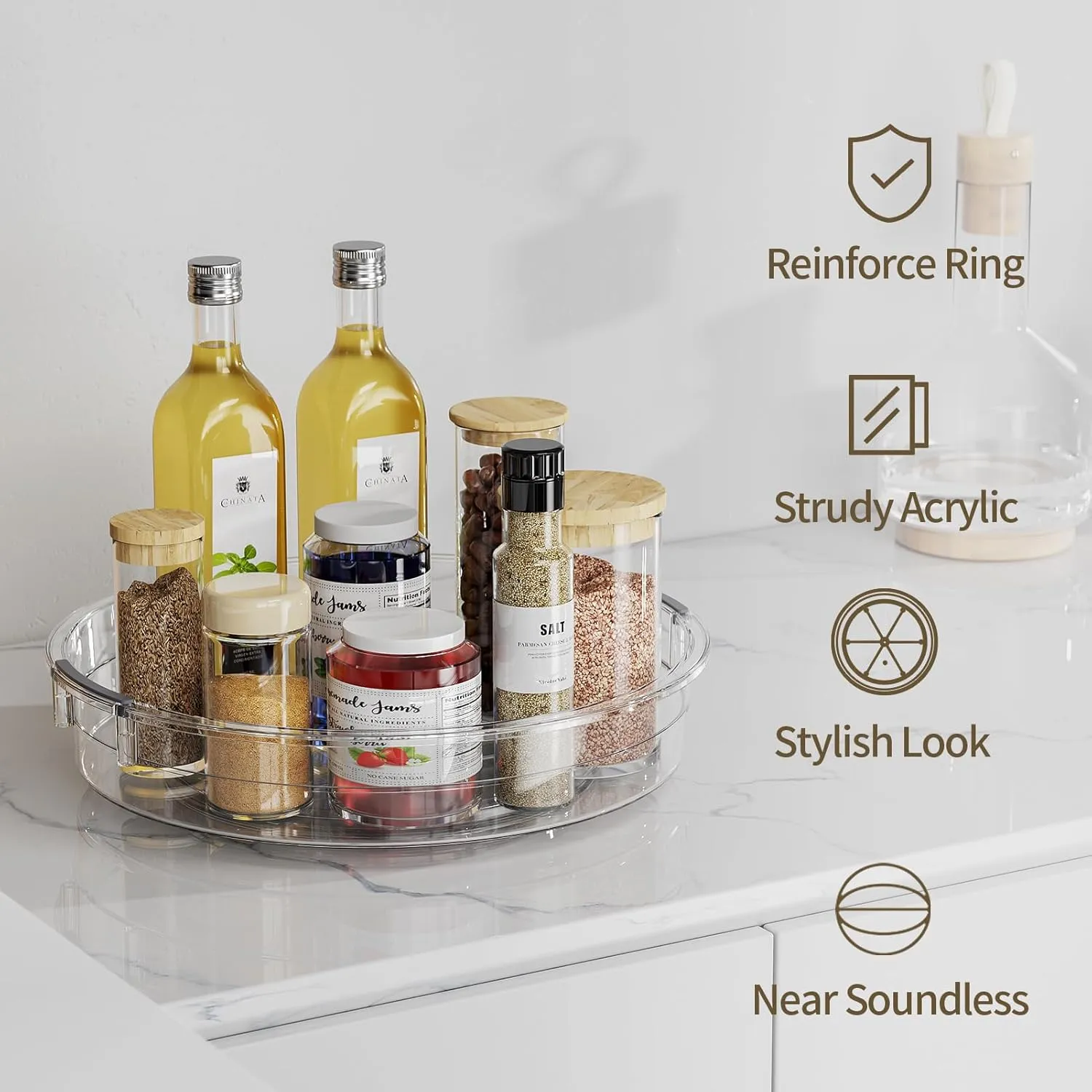 LAMU 3 Pack Lazy Susan Organizer Turntable for Cabinet, Rotating Condiment Organizer for Kitchen Pantry Organizers and Storage, Table Top, Fridge, Countertop, Spice Organization, 9.25'' 10.6'' 12''