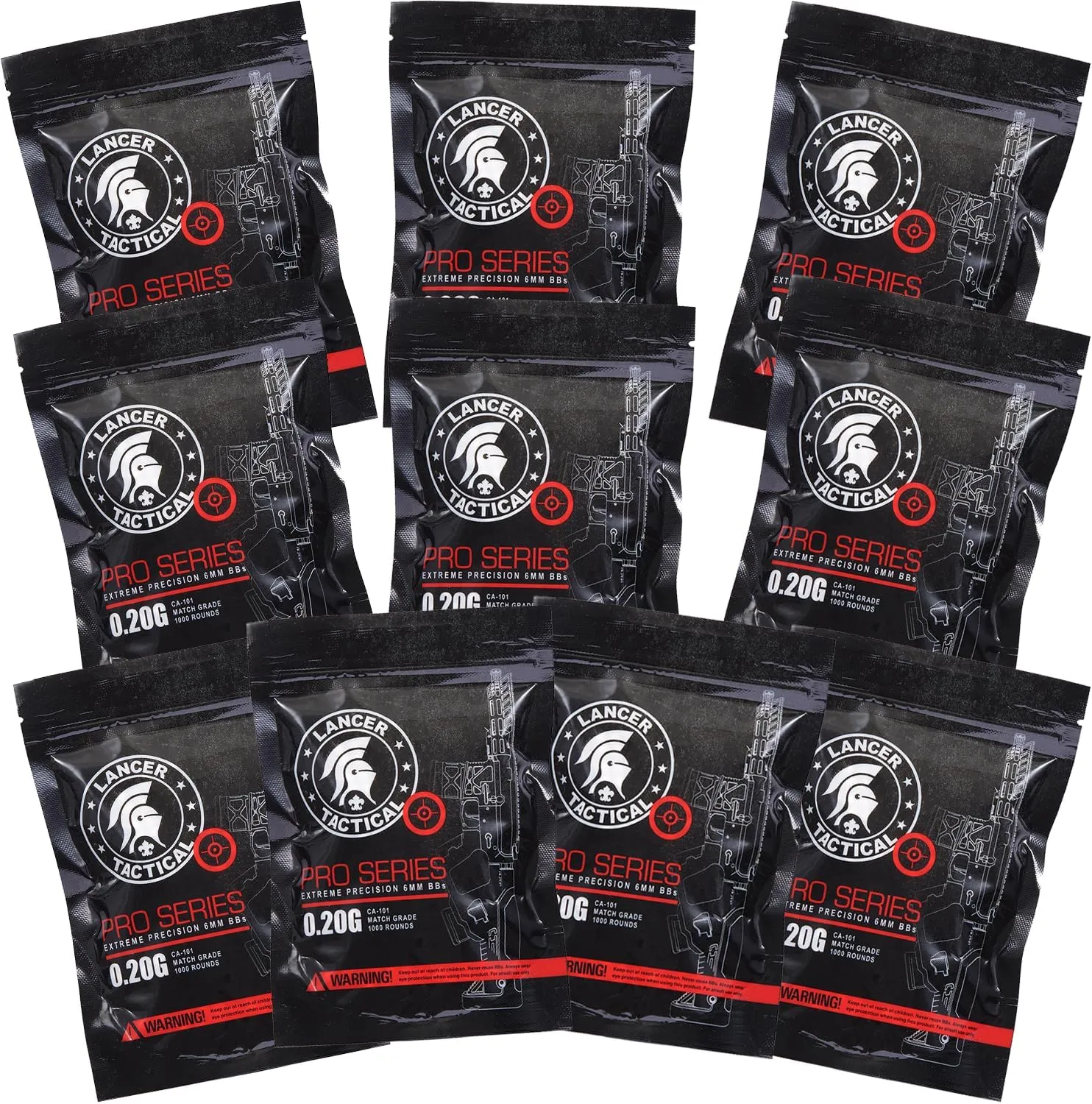Lancer Tactical Airsoft BBS - 6mm, 0.2g (10,000 Rounds) Competition Grade Airsoft BBS .2g 6mm Pistol Gun Sniper Rifle Ammo