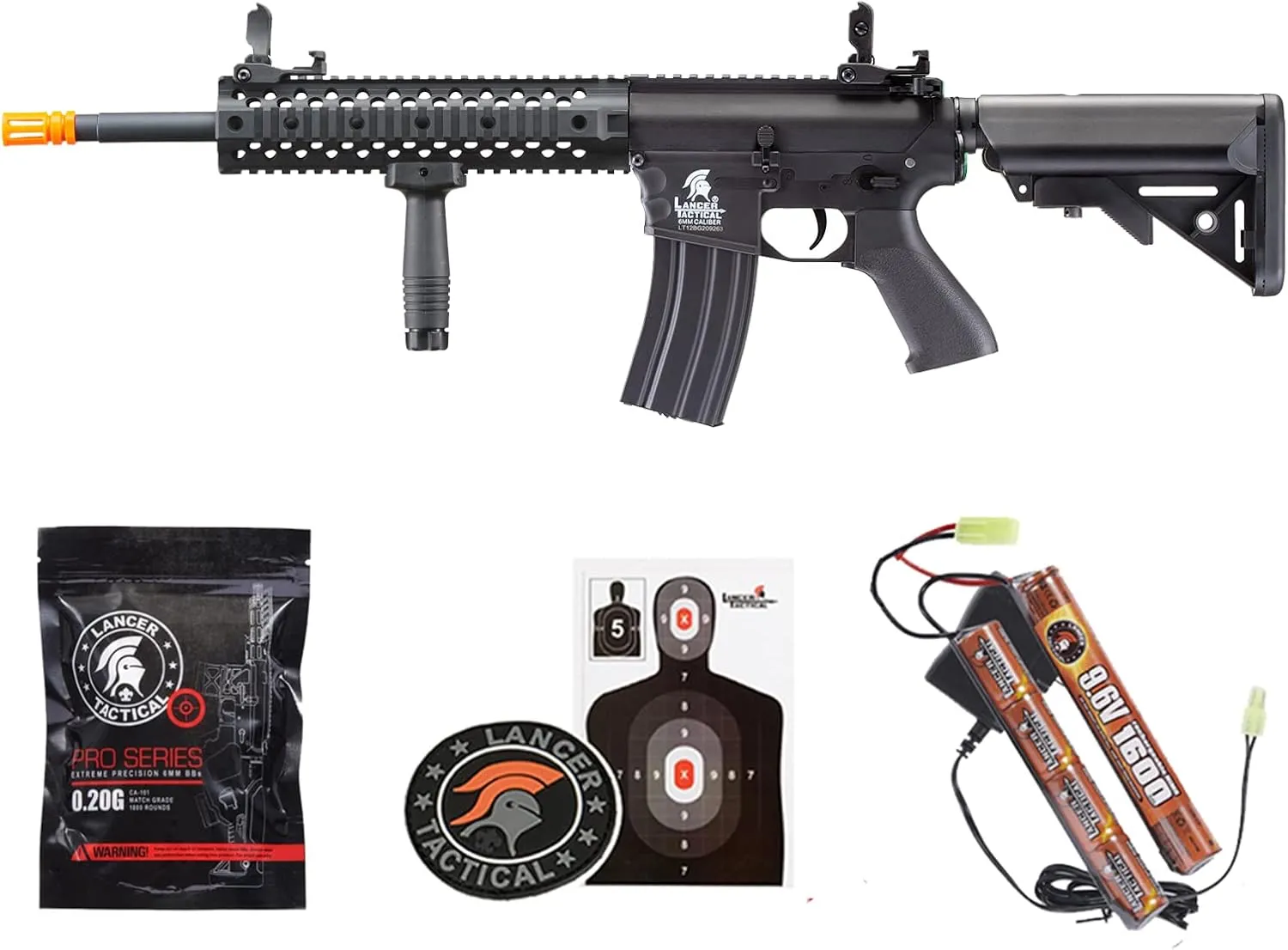 Lancer Tactical Gen 2 Evo Durable Polymer M4 Airsoft Gun AEG w/Grip, Battery, Charger & 1000 Rounds BBS Included