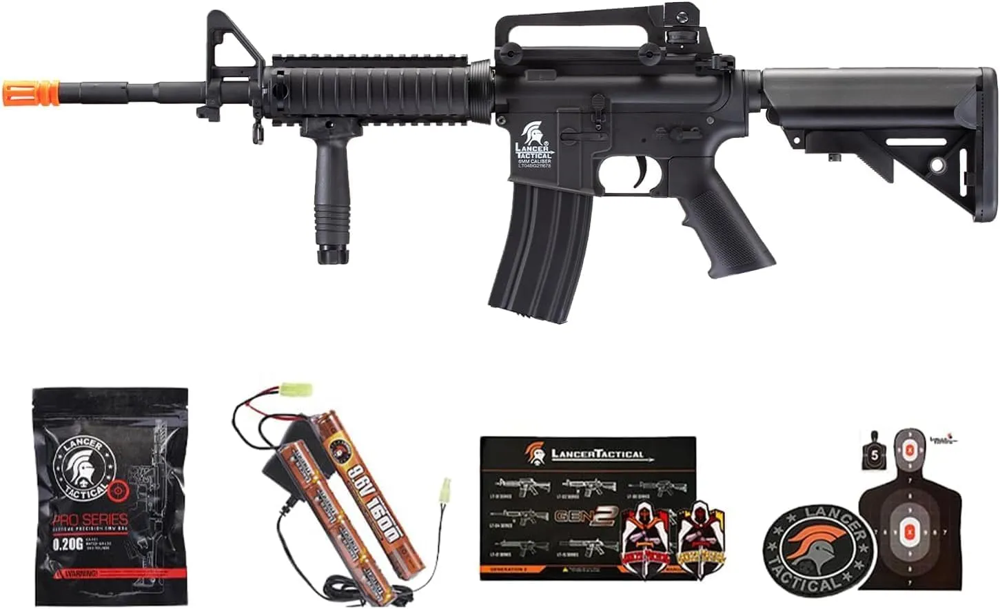 Lancer Tactical Gen 2 RIS Classic M4A1 AEG Airsoft Rifle with 9.6v Nimh Battery and Charger (1000 Rounds 0.20g BBS Included)