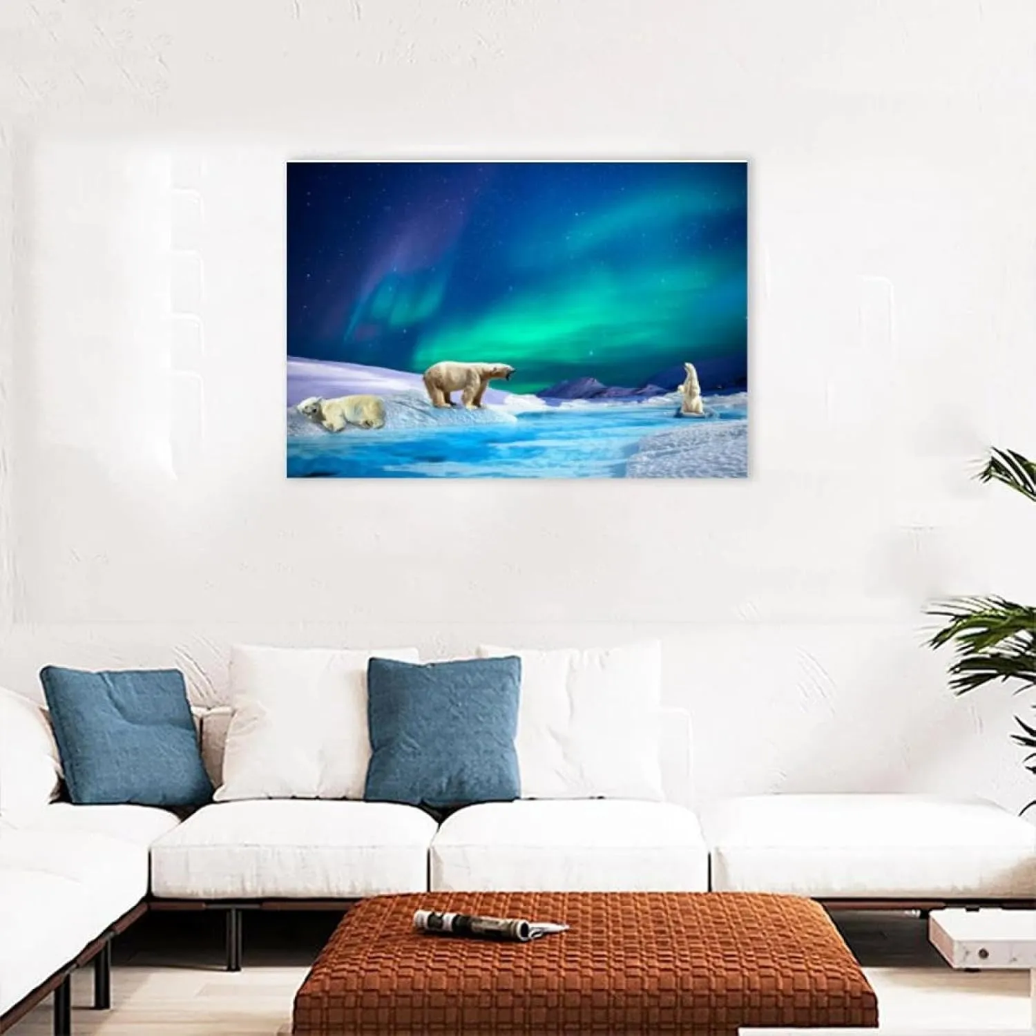 Landscape Artwork Picture Printed on Canvas-Nature Scenery Canvas Wall Art-aurora polar bear Wall Art Giclee Canvas Prints Modern Home Decor Framed Ready to Hang70x105cm 28"x41"inner frame