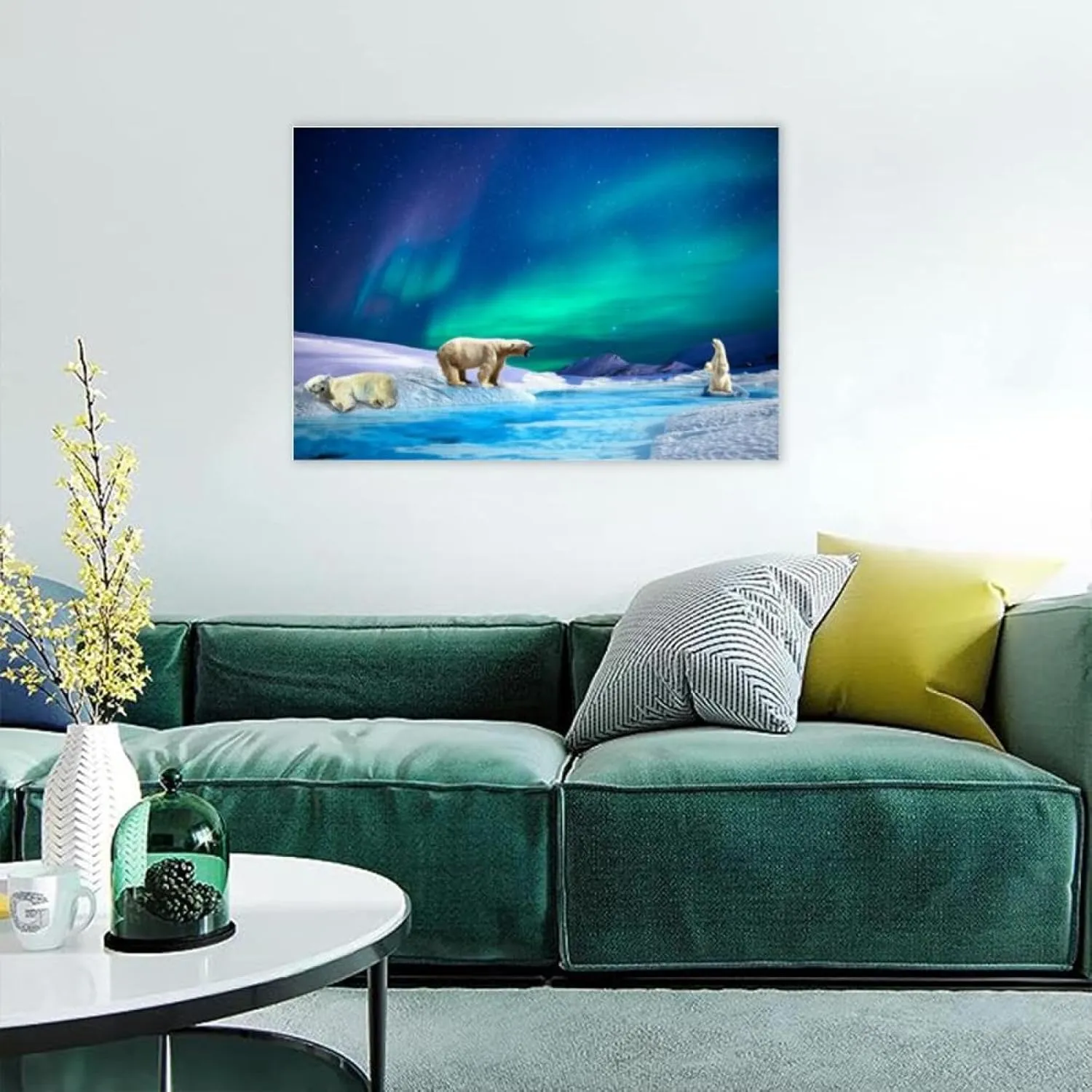 Landscape Artwork Picture Printed on Canvas-Nature Scenery Canvas Wall Art-aurora polar bear Wall Art Giclee Canvas Prints Modern Home Decor Framed Ready to Hang70x105cm 28"x41"inner frame