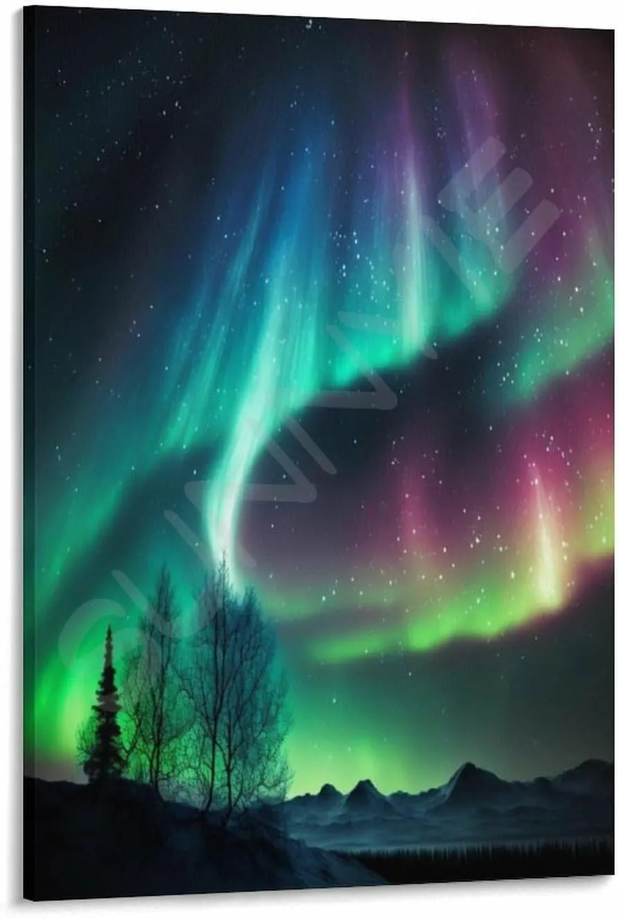 Landscape Aurora1 in Alaska Scenic Spots Poster (5) Canvas Painting for Living Room Bedroom Decor 08x12inch(20x30cm) Frame-style