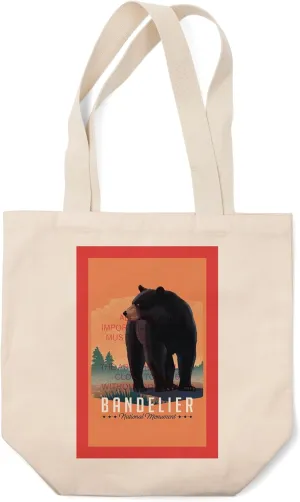 Lantern Press Bandelier National Monument, New Mexico, Black Bear, Lithograph, (100% Cotton Canvas Reusable Tote Bag)