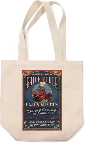 Lantern Press Baton Rouge, Louisiana, Cajun Kitchen Vintage Sign (100% Cotton Canvas Reusable Tote Bag)