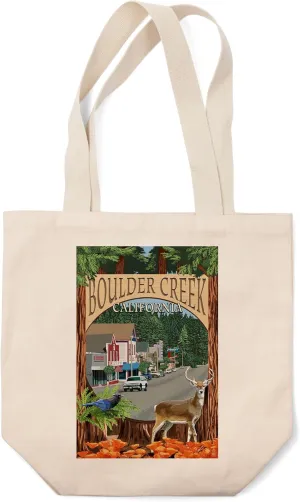 Lantern Press Boulder Creek, California, Montage Scenes (100% Cotton Canvas Reusable Tote Bag)