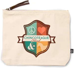Lantern Press Chincoteague Island, Virginia, Peace, Love and Ponies, 100% Cotton Zipper Pouch, Travel Accessory, Go Bag