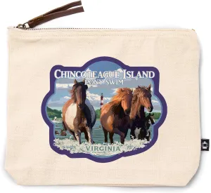 Lantern Press Chincoteague, Virginia, Pony Swim (Horizontal), 100% Cotton Zipper Pouch, Travel Accessory, Go Bag