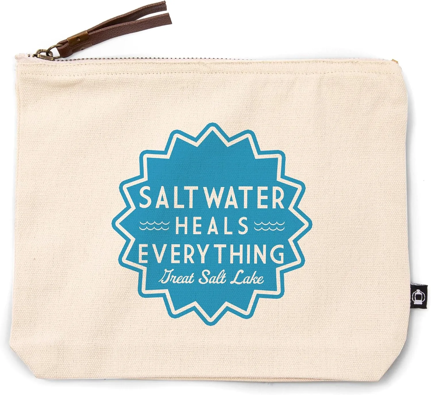 Lantern Press Great Salt Lake, Utah, Saltwater Heals Everything, Simply Said, 100% Cotton Zipper Pouch, Travel Accessory, Go Bag