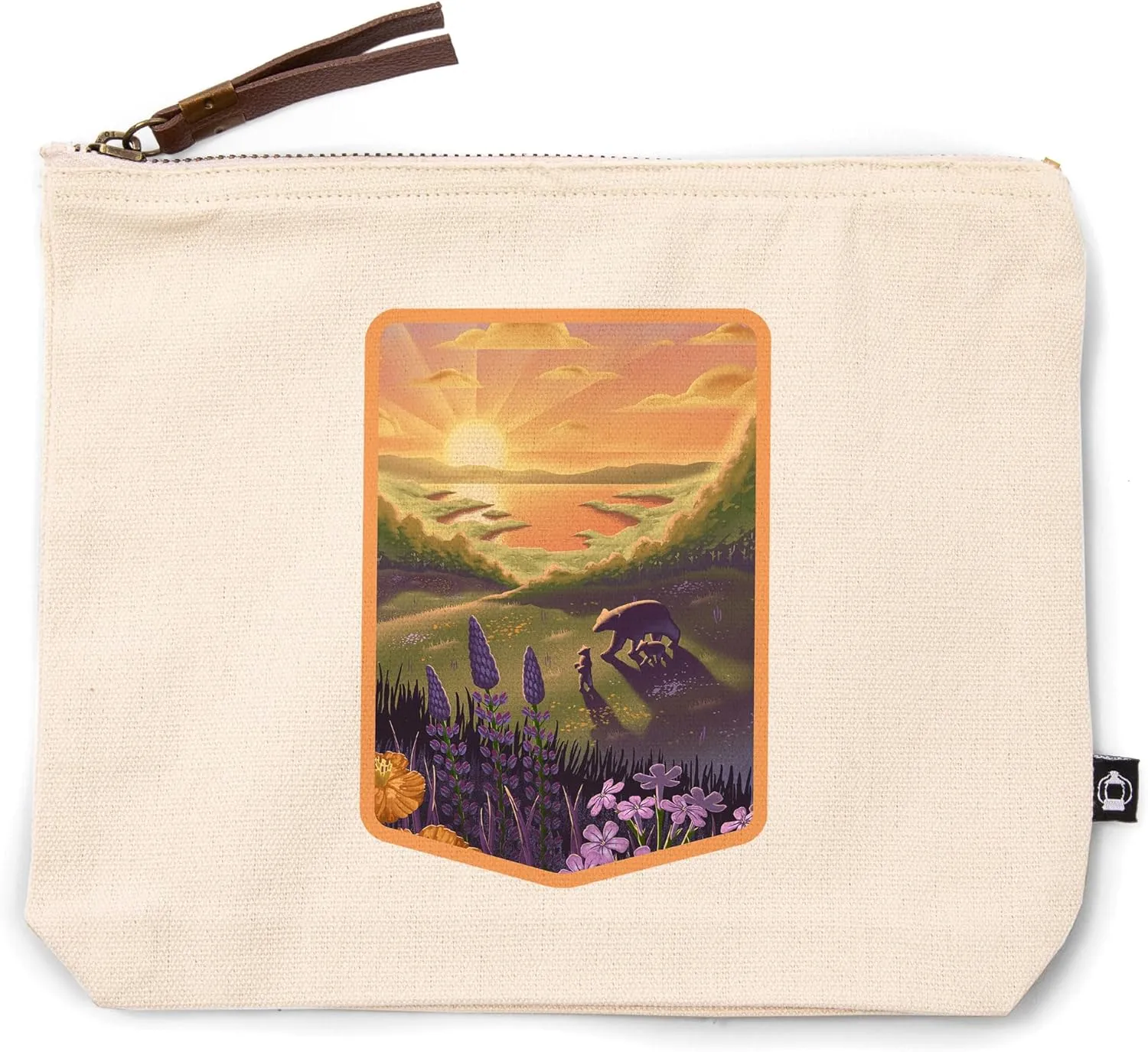 Lantern Press Lithograph, Bear and Spring Flowers, Lake, 100% Cotton Zipper Pouch, Travel Accessory, Go Bag