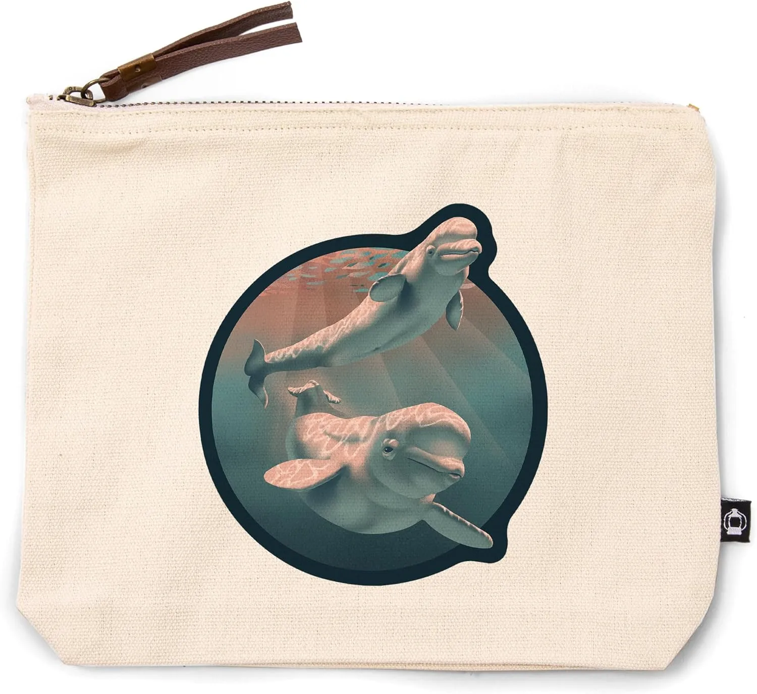Lantern Press Lithograph, Beluga, 100% Cotton Zipper Pouch, Travel Accessory, Go Bag
