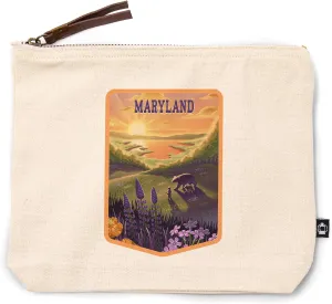 Lantern Press Maryland, Lithograph, Bear and Spring Flowers, Lake, 100% Cotton Zipper Pouch, Travel Accessory, Go Bag