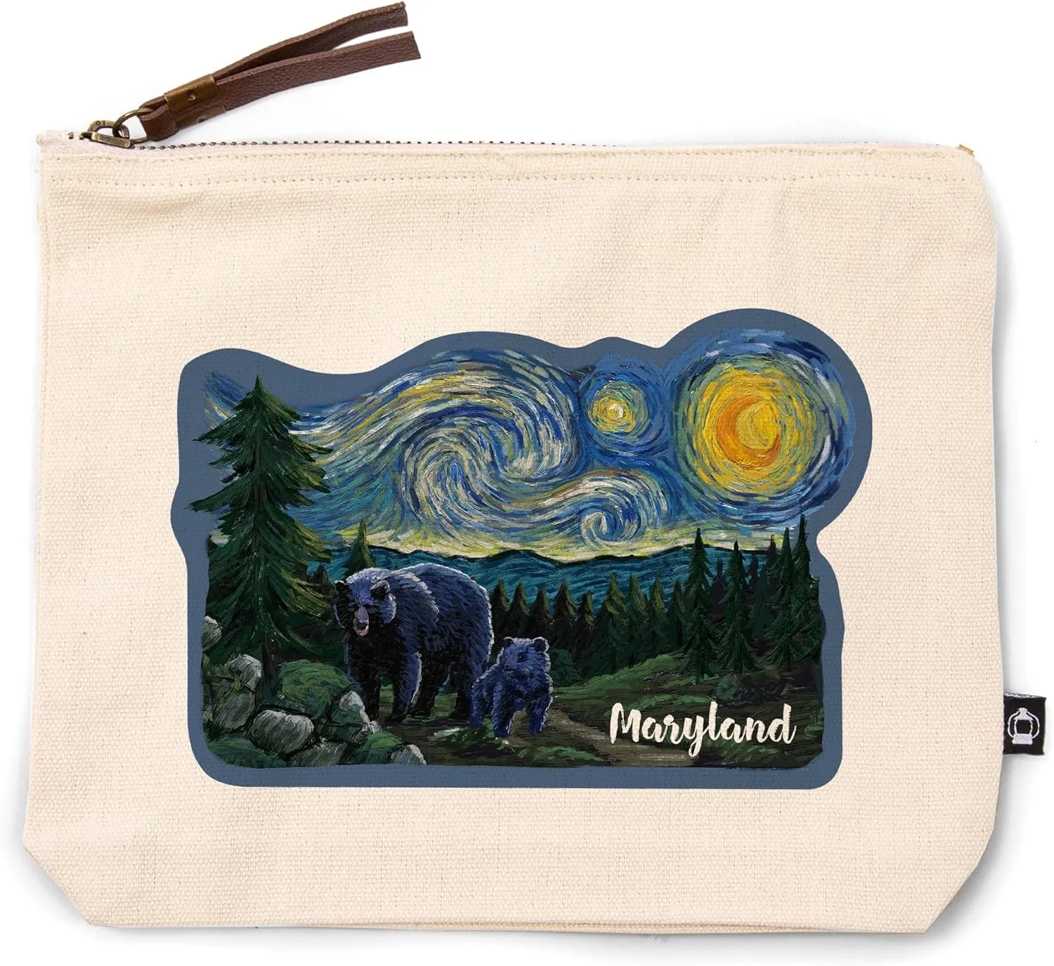 Lantern Press Maryland, Starry Night, Bear and Cub, 100% Cotton Zipper Pouch, Travel Accessory, Go Bag