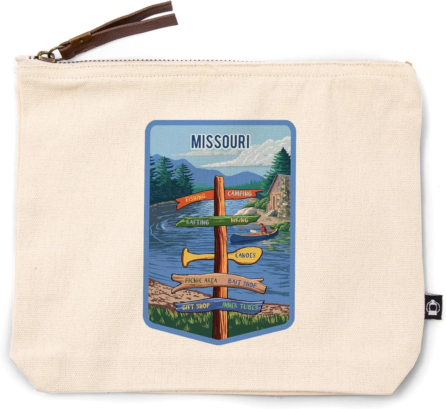 Lantern Press Missouri, Signpost, River, 100% Cotton Zipper Pouch, Travel Accessory, Go Bag