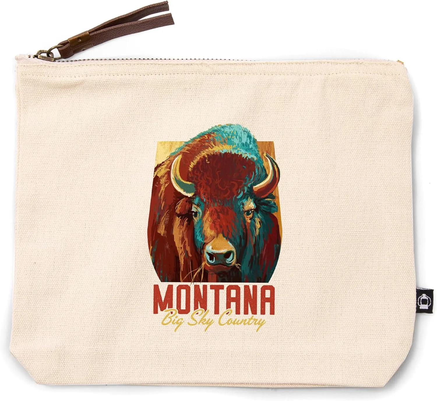 Lantern Press Montana, Big Sky Country, Bison, Vivid, 100% Cotton Zipper Pouch, Travel Accessory, Go Bag