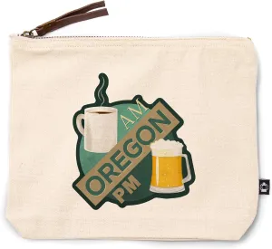 Lantern Press Oregon, Coffee AM Beer PM, 100% Cotton Zipper Pouch, Travel Accessory, Go Bag