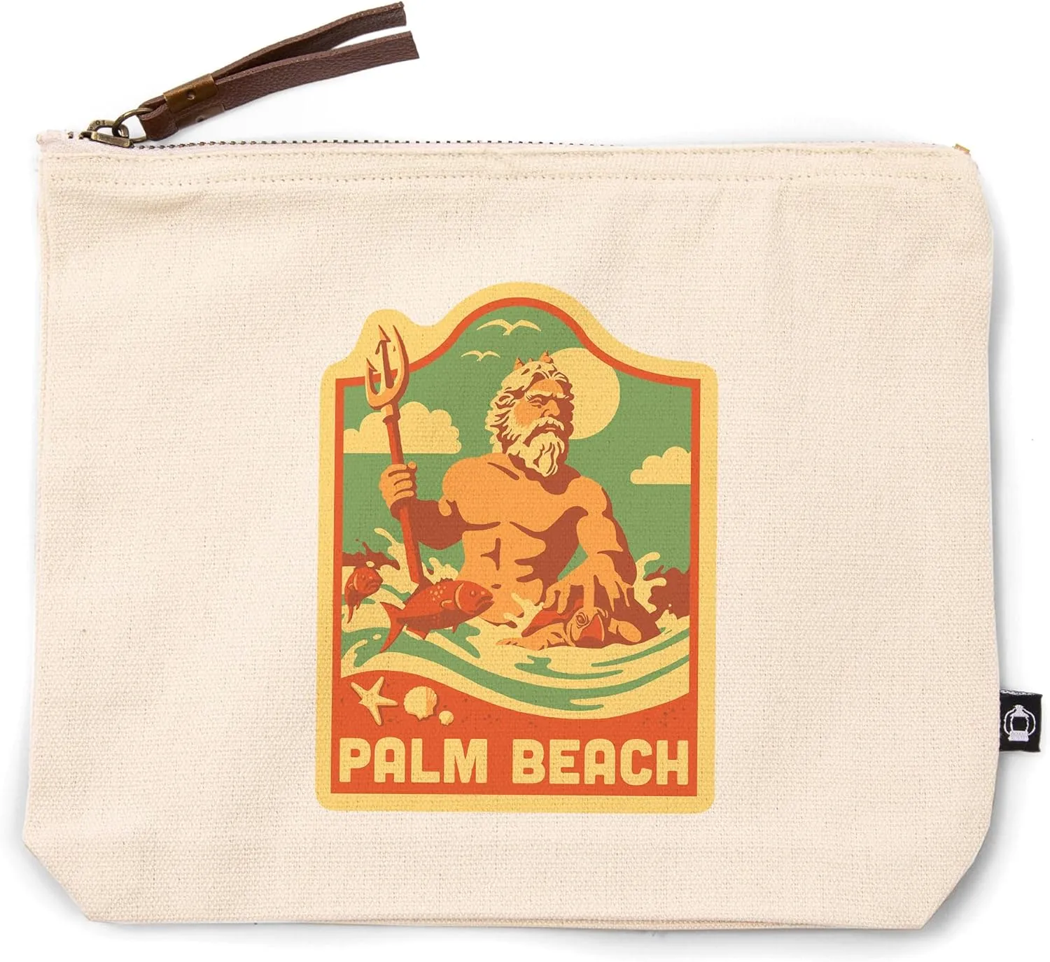 Lantern Press Palm Beach, Florida, King Neptune, Retro Beach Scene, 100% Cotton Zipper Pouch, Travel Accessory, Go Bag