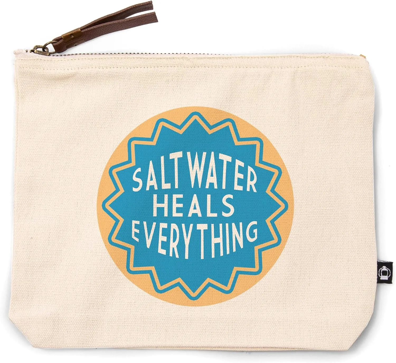 Lantern Press Saltwater Heals Everything Simply Said, 100% Cotton Zipper Pouch, Travel Accessory, Go Bag