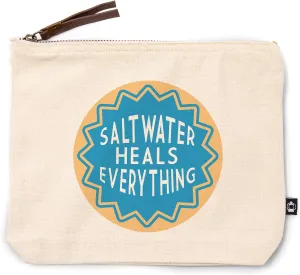 Lantern Press Saltwater Heals Everything Simply Said, 100% Cotton Zipper Pouch, Travel Accessory, Go Bag